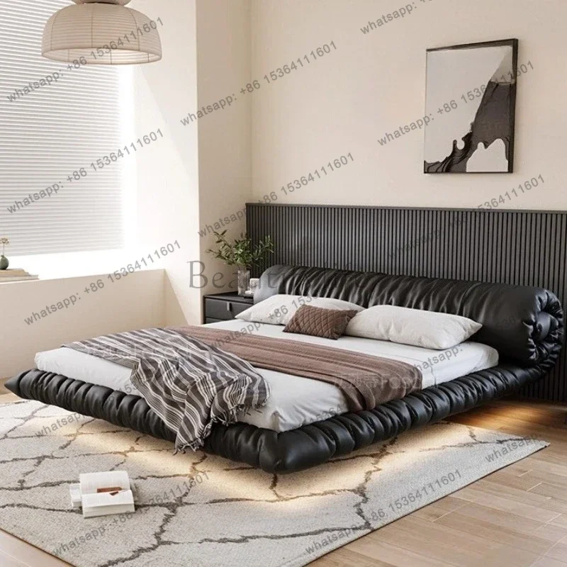 Modern Creative Levitation Genuine Leather Double Bed 2 People Full Size Bed Frame Beds Bedroom Furniture
