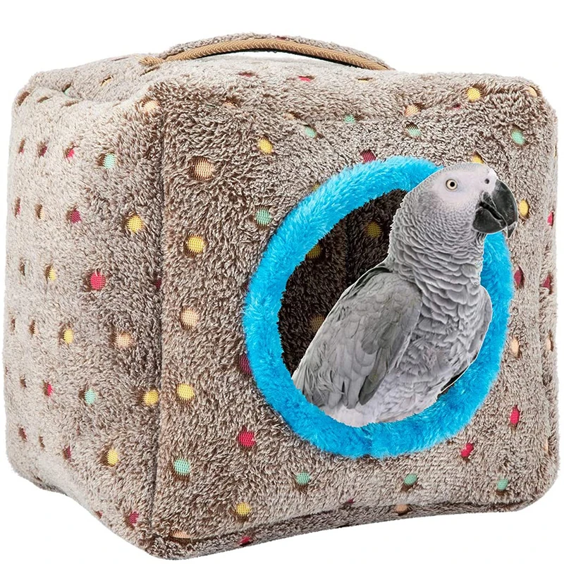 Warm Plush Birds House Hanging Hideaway Cave Nest Bed Bird Toy for Large Birds Macaws African Grey Cockatoos Parrots Winter