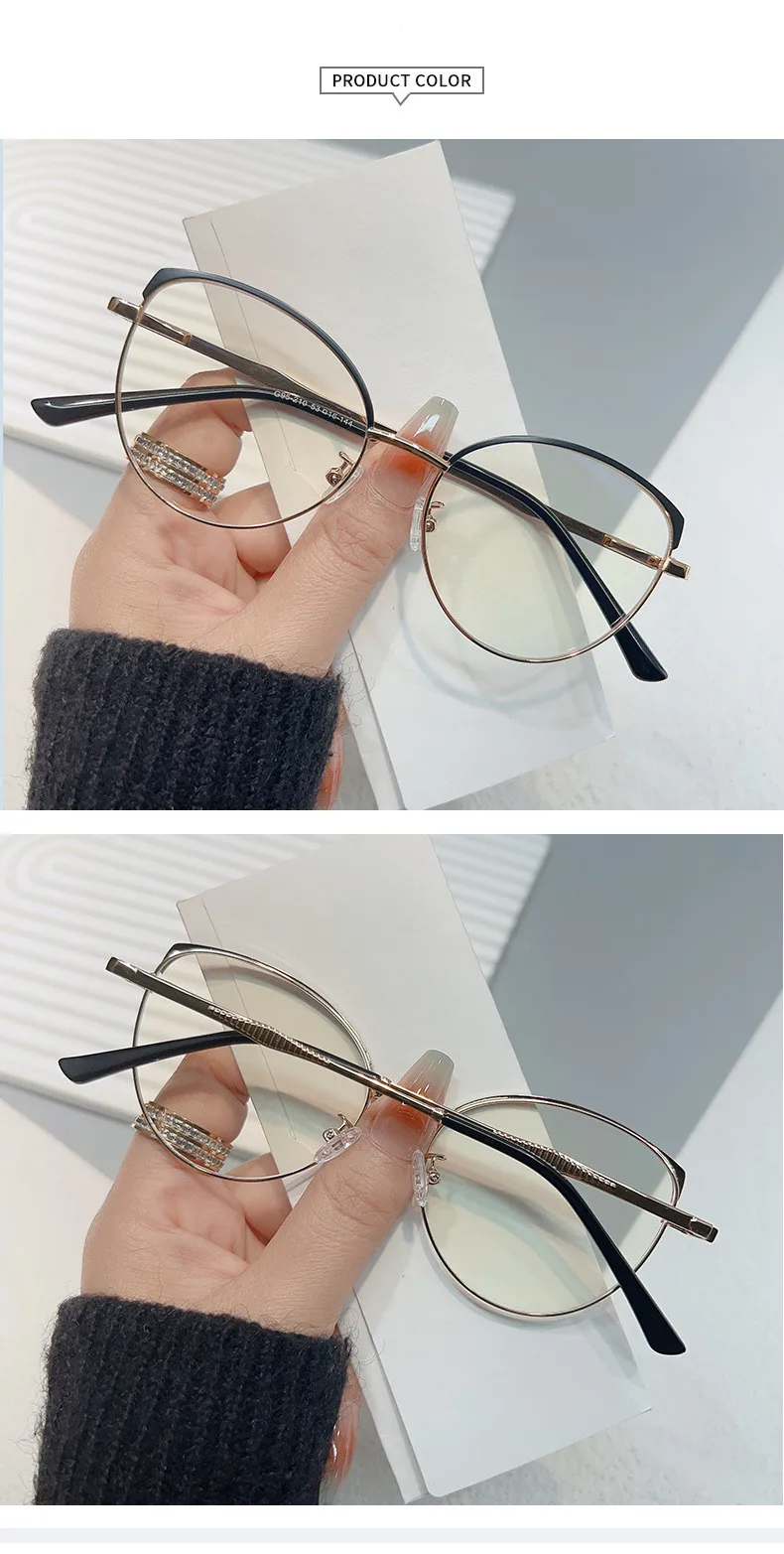 Marken design Retro runde Katzenauge Metall Mädchen Rahmen photo chrome Anti-Blaulicht Computer Frauen Lesebrille Grad 0 ~ 6 – Detail 11