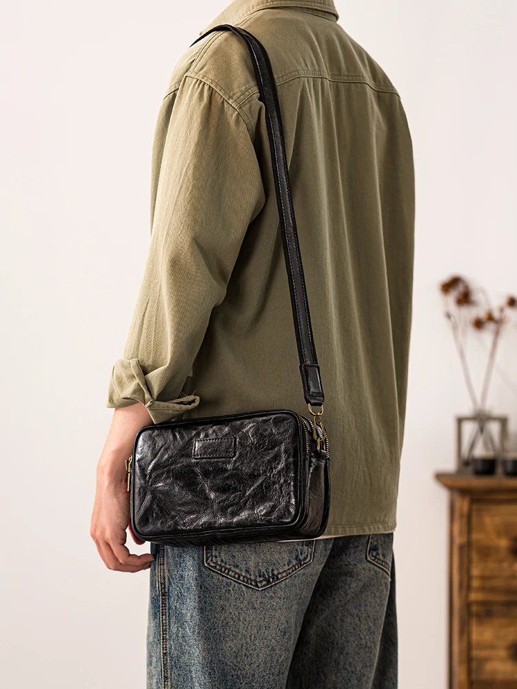 Simple casual high-quality first layer cowhide men's shoulder bag outdoor daily travel genuine leather teens crossbody bag