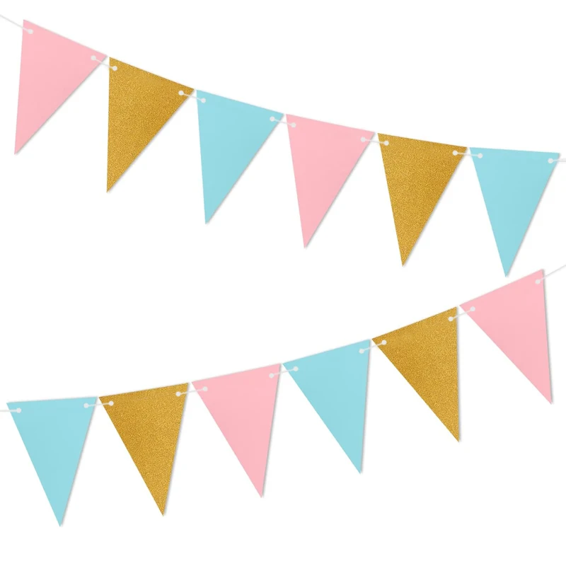 15 Stück blau rosa Gold Party Dekoration Dreieck Flagge, Baby Geschlecht Display Thema Dekoration, Geburtstags feier Flagge