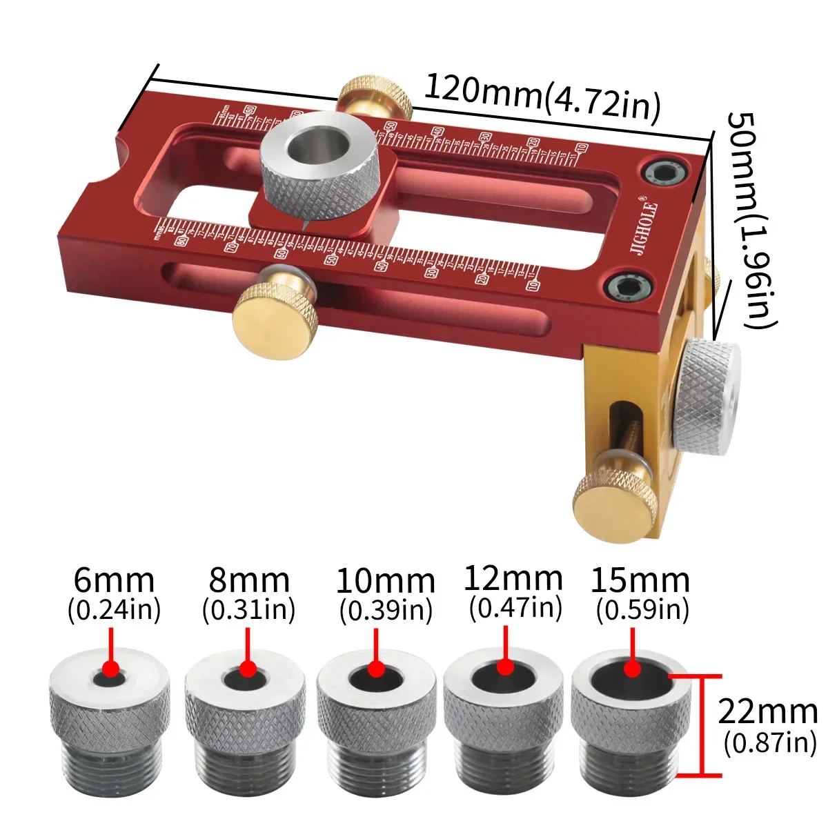 2 In 1 Drill Guide Doweling Jig Bed Cabinet Screw Punch Locator Woodworking Hole Drill Bit Set 5-Hole 6/8/10/12/15mm Pin Fixture