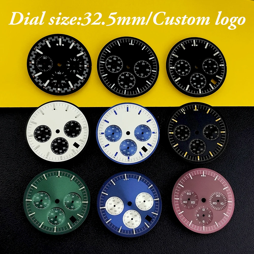 

VK63 dial men's watch 32.5mm custom logo dial green luminous dial suitable for VK63 movement watch accessories