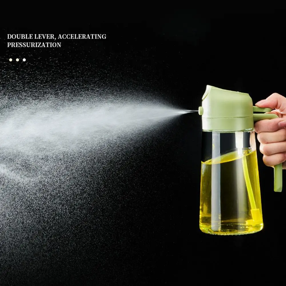 2in1 Oil Sprayer Glass Bottle For Cooking Anti-leakage Olive Oil Storage Bottle For BBQ Air Fryer Salad Steak Kitchen Supplies