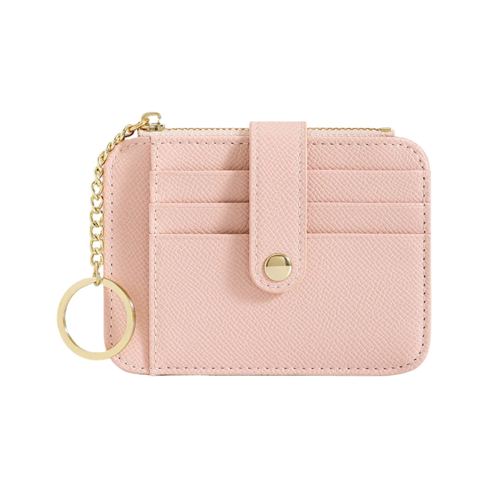 محفظة نقود بسيطة معلقة حقيبة للبطاقات قصيرة متعددة الوظائف جيب محفظة سحاب بو حامل بطاقة جلدية للجنسين #1