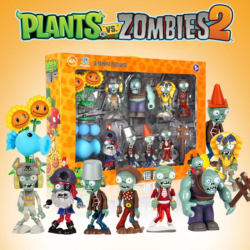 Plants vs Zombies 2 Giant zombie Model Toy Ice Pea Jetpack Zombie Toys Set Cartoon Ornament Figures Soft Silicone Boys Toys Gift