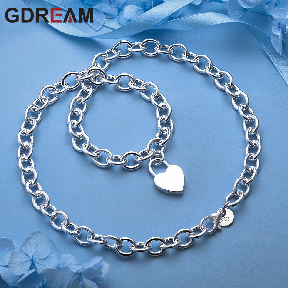 GDREAM 925 Sterling Silver Heart Lock Charm With O-Shaped Chain And Shrimp Clasp Necklace - Elegant Party Jewelry For Women