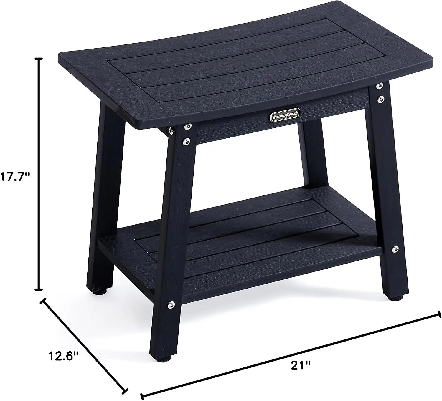 Large HDPS Shower Stool, Shower Bench for Inside to Sit On, Waterproof Bathroom Chair Seat for Shaving Legs, Foot Rest Stool with Storage Shelf, Non-Slip & No Maintenance, Black