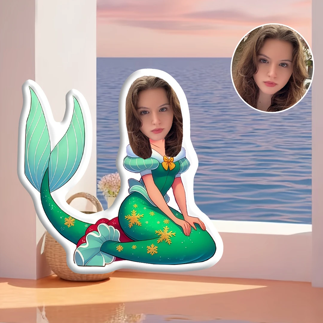 Personalized Photo // Adult Face Pillow - Custom Mermaid Princess Style Cushion Featuring Your Own Photo, Soft Filling Gift Suit