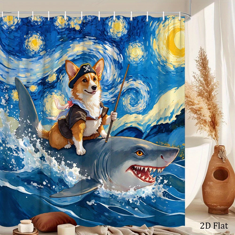 芸術的なコーギー犬の星空の夜水中オーシャンシャワーカーテン浴室装飾防水ポリエステルホームアクセント