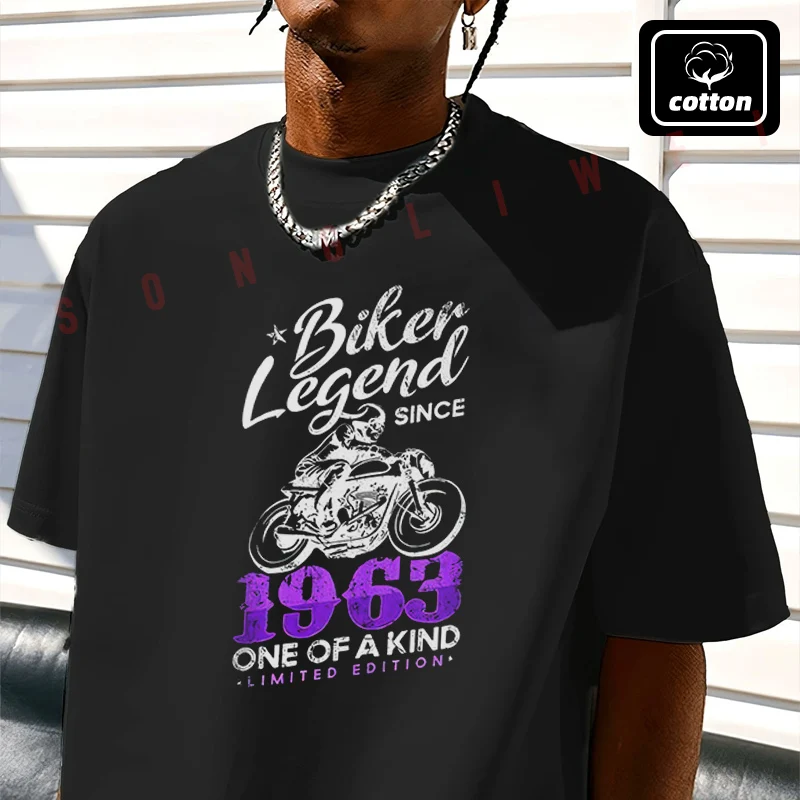 

Biker Legend Since 1963 Motorcycle 60Th Birthday Biker Men's T Shirt Casual Mens Cotton Round Neck Short Sleeved T-shirt