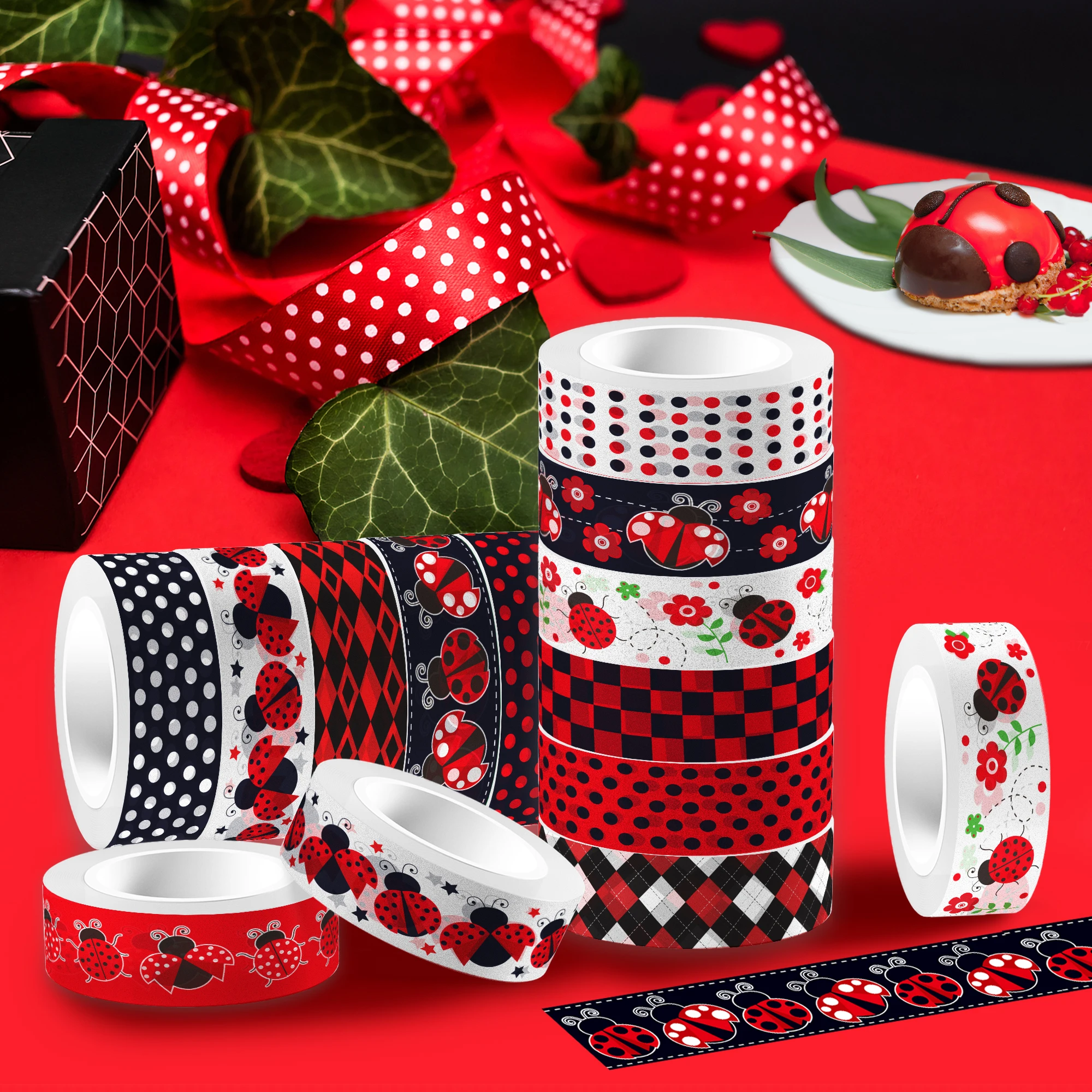 12 Rollen Cartoon Marienkäfer Insekt Blumen Design Washi Tape Set Masking Tape Handbuch Materialien Geburtstag Baby Shower Party Supplies – Detail 2