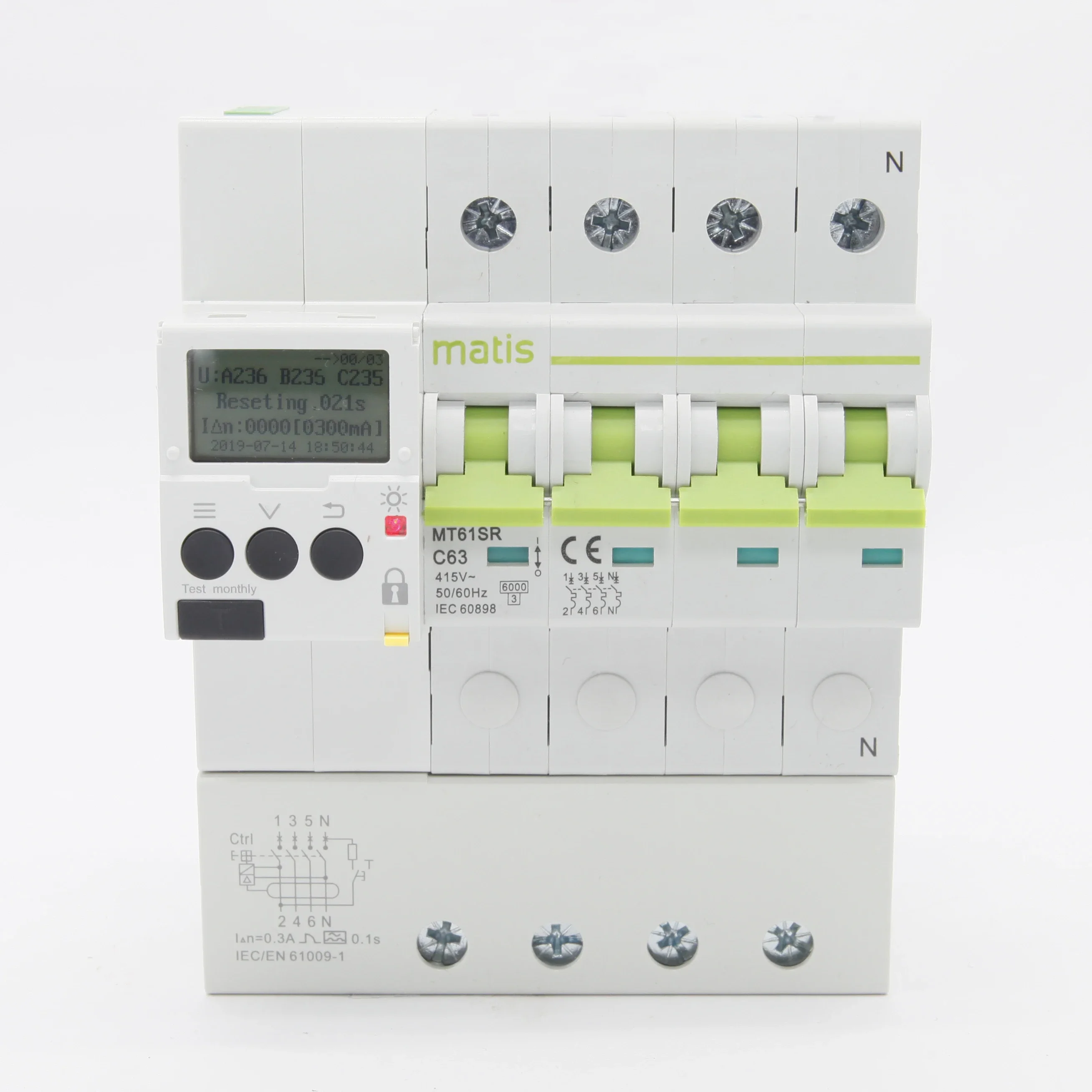 4 pole RCBO over current protection residual current circuit breaker with over voltage reclosing RS485 Control smart recloser