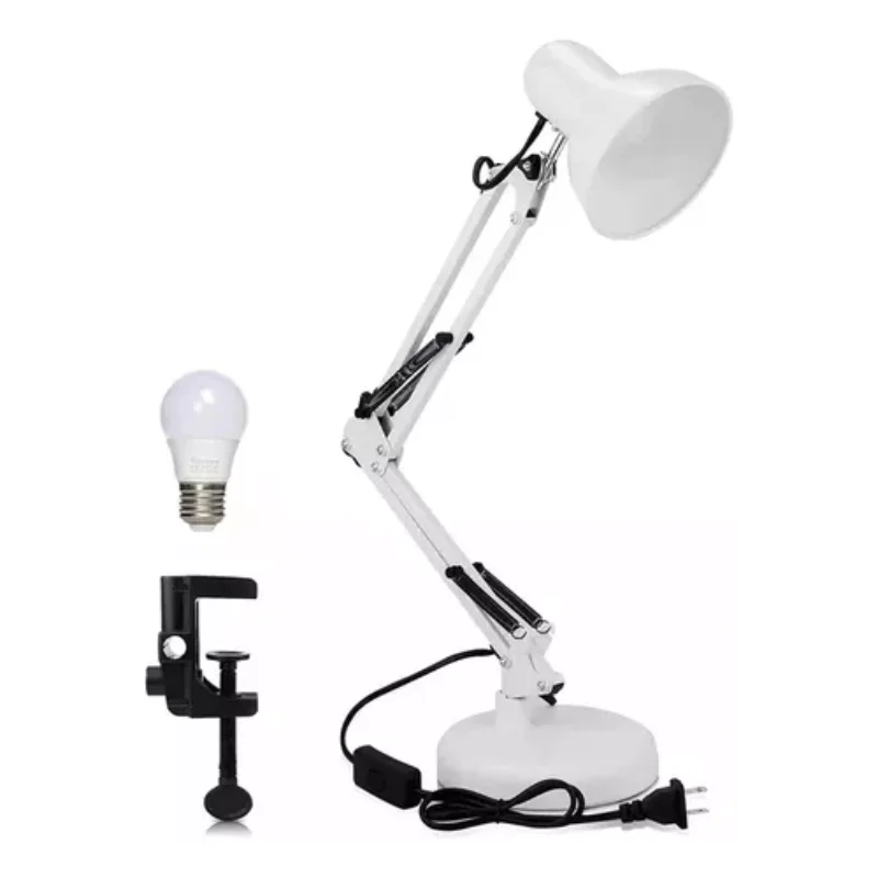 White screen incandescent lamps and desk lamps with  ° metal swing arm structure