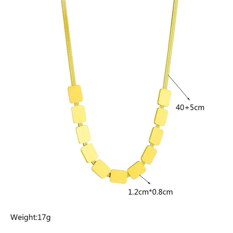 DIEYURO 316L Stainless Steel Geometric Square Pendant Necklace For Women Fashion Girls Gold Color Flat Snake Chain Jewelry Gifts