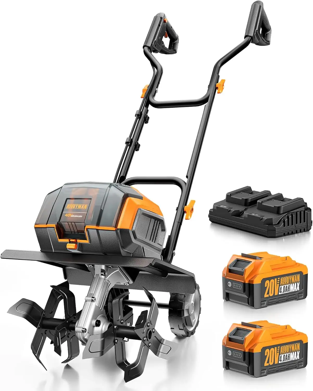 

40V Cordless Tiller Cultivator, 14-Inch Electric Garden Tiller with 2 x 4.0Ah Battery & Charger, Battery Powered Rototiller with