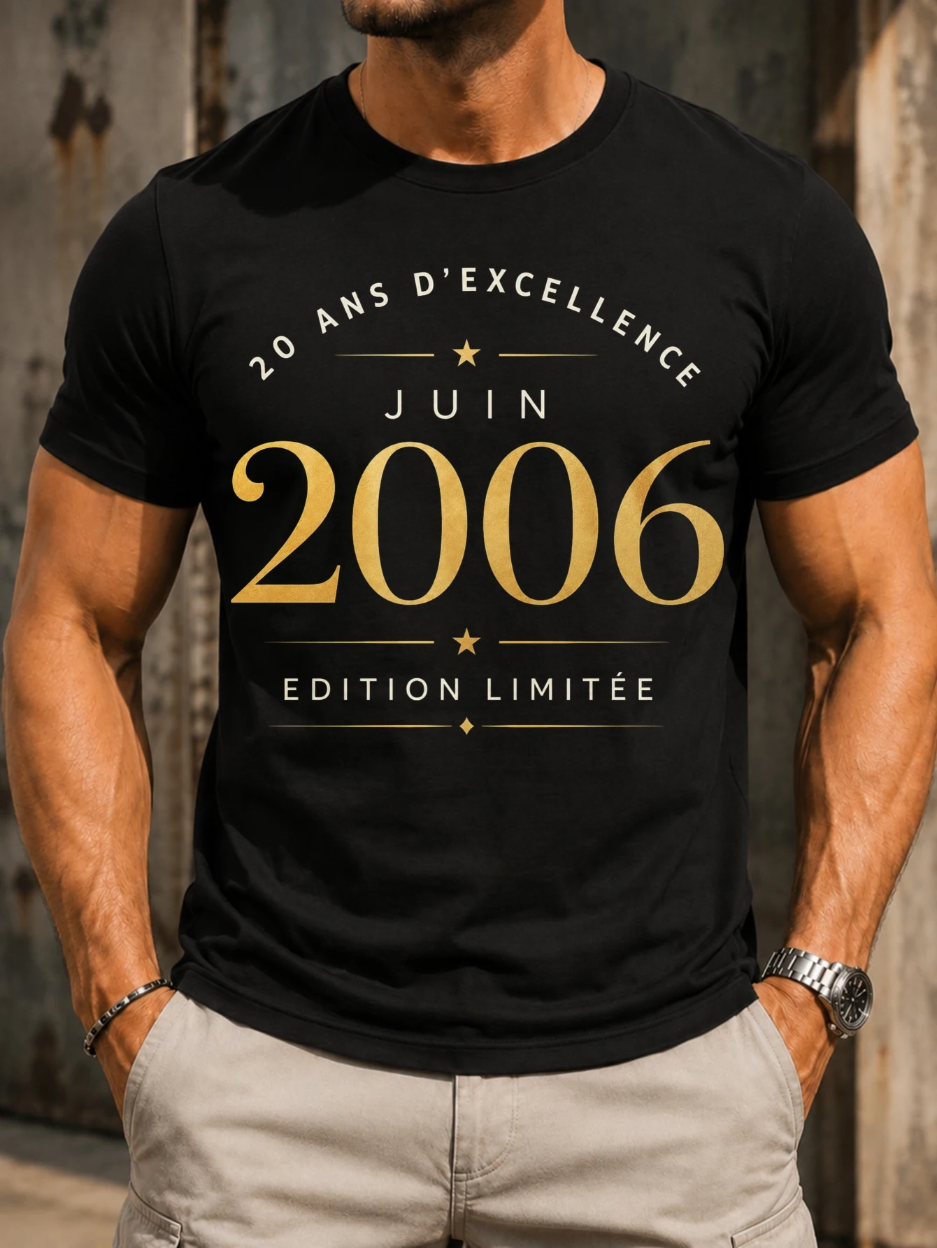 Juin 2006 Edition Limitee  minimalist gold typography with star dividers elegant 20 ans excellence  Unisex All T-Shirt