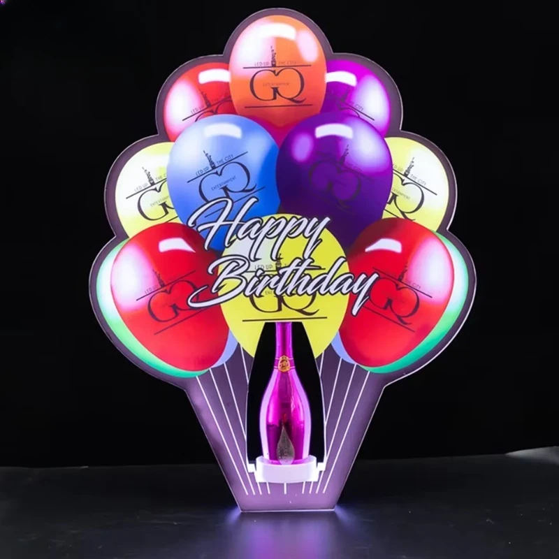 Happy Birthday Light Emitting Diode Display Stand, Acrylic Colorful Balloon Shape