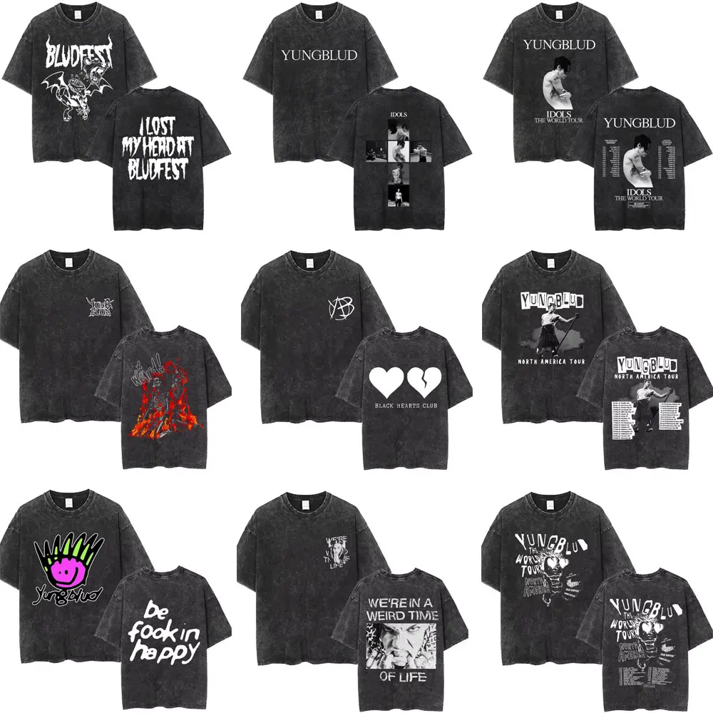 

Washed Vintage Yungblud Printed T-shirt Men Women Casual 100% Cotton Short Sleeve Tops Unisex Hip Hop Alternative Rock T Shirts