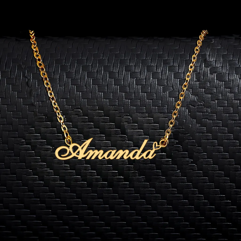 

Amanda with Heart Decoration Name Necklace for Women Stainless Steel Gold Plated Letters Charm Choker Mother's Day Gift