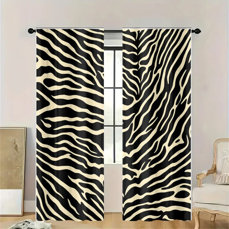 Stylish Zebra Stripe Curtains for Living Room Home Decor Patterned Window Drapes Curtains Rod Blinds Light Filtering Bedroom Win