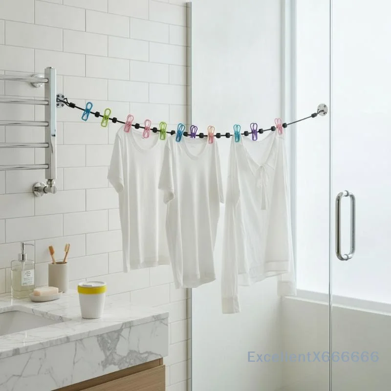 Elastic Clothesline with Clips 1.8M Waterproof Windproof Laundry Drying Rope for Bathroom Travel Outdoor Camping