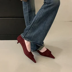 Burgundy Low Heel Pumps Black Shoes Women Pointed Toe High Heels Comforts Ladies Office Shoes Sapatos Femininas