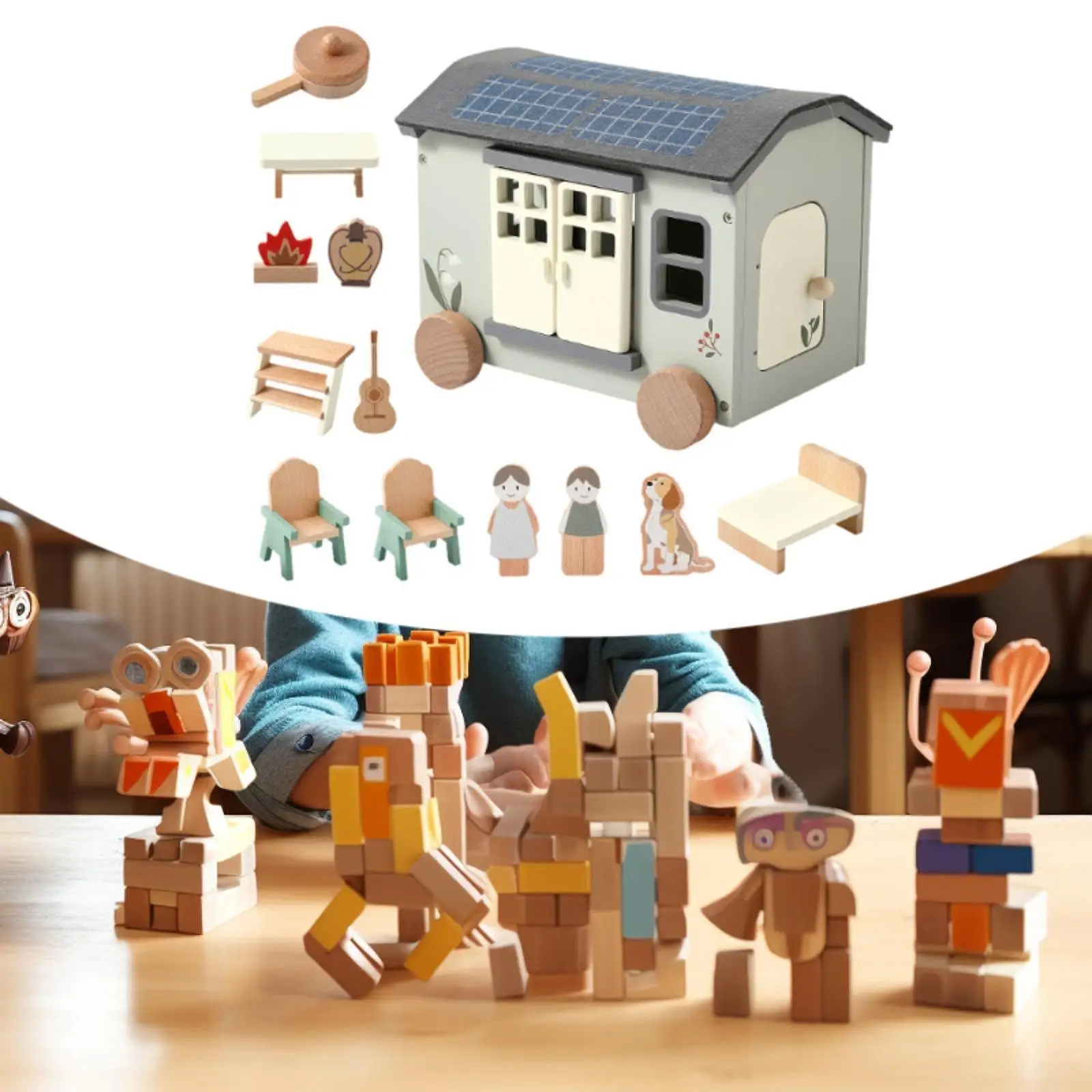 Giocattolo per camper in legno Van da campeggio in legno Giocattoli colorati per casa delle bambole per bambini regalo di compleanno