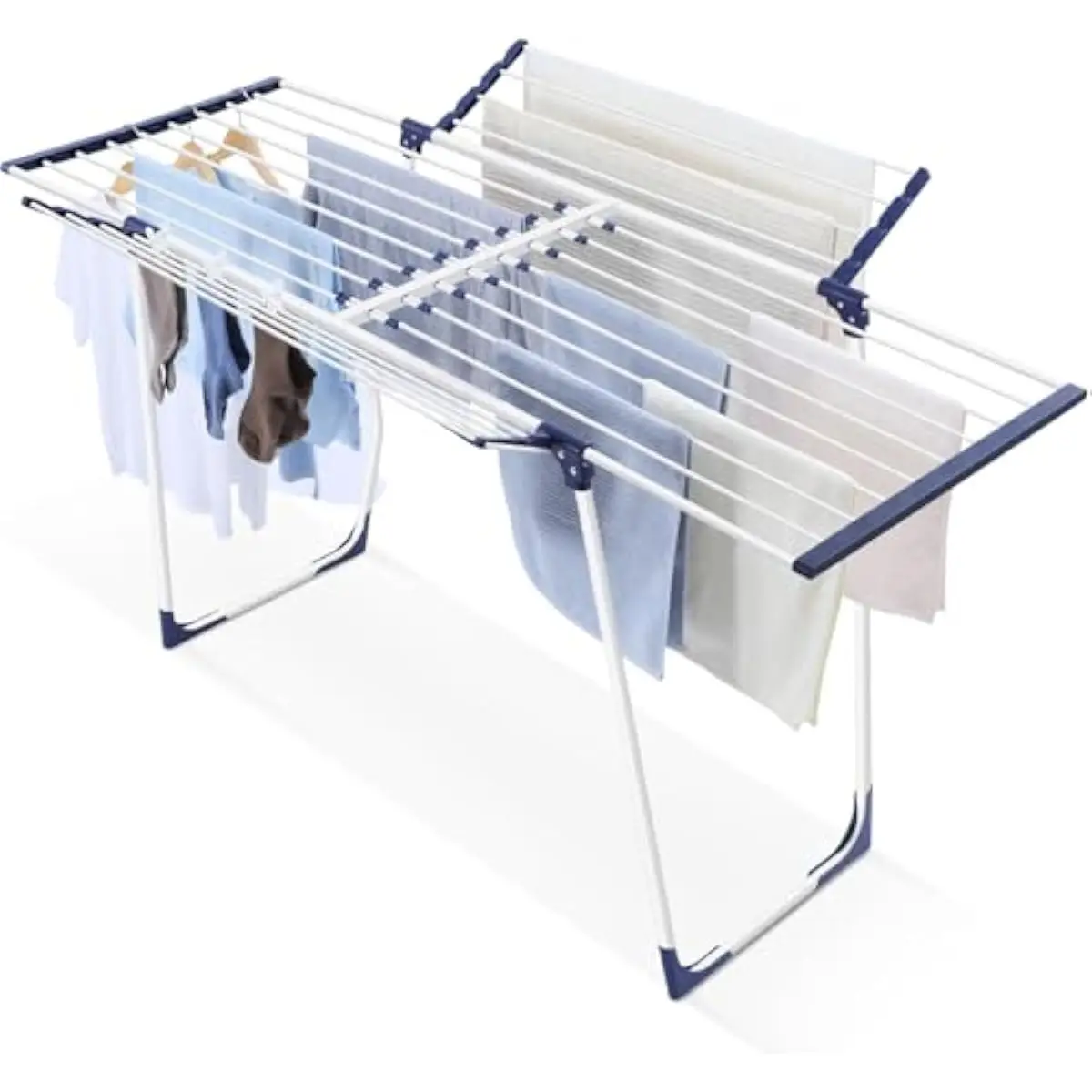 Clothes Drying Rack Floor Standing Expandable Metal Airer with 24 Rods 10 Clips Foldable Rust Resistant Space Saving Design for