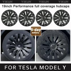 4PCS Hub Cap for Tesla Model Y 19-Inch Hubcap Performance Replacement Wheel Cap Automobile Full Rim Cover Accessories 2018-2024