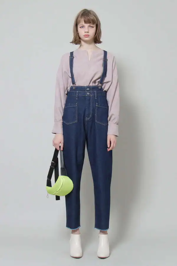 

Spring 2026 High Waist Cotton Denim Overalls Washed Straight Leg Nine Points Super Beautiful Denim Blue Ladies Jeans