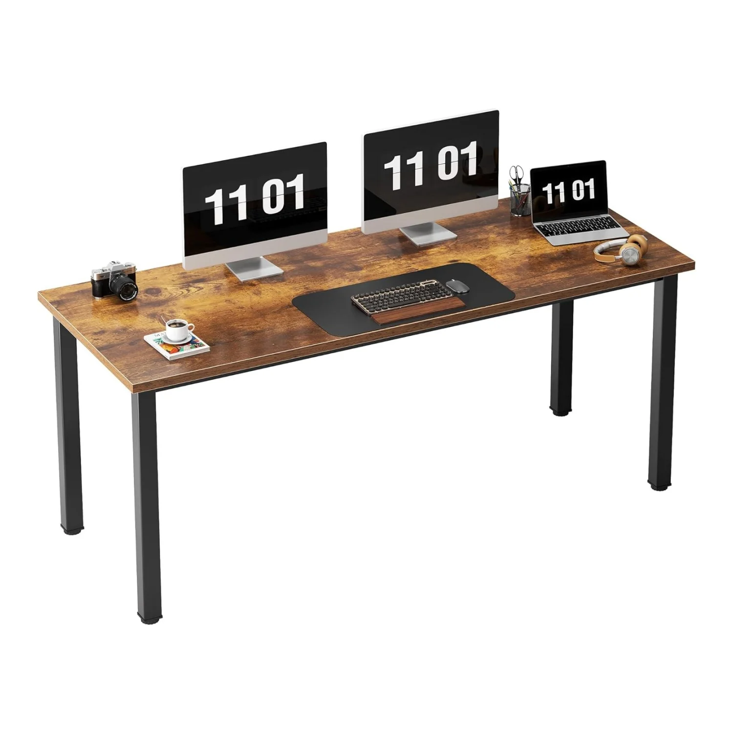 Wooden Computer Gaming Consoles Desk with Metal Accents for PC & Video Games
