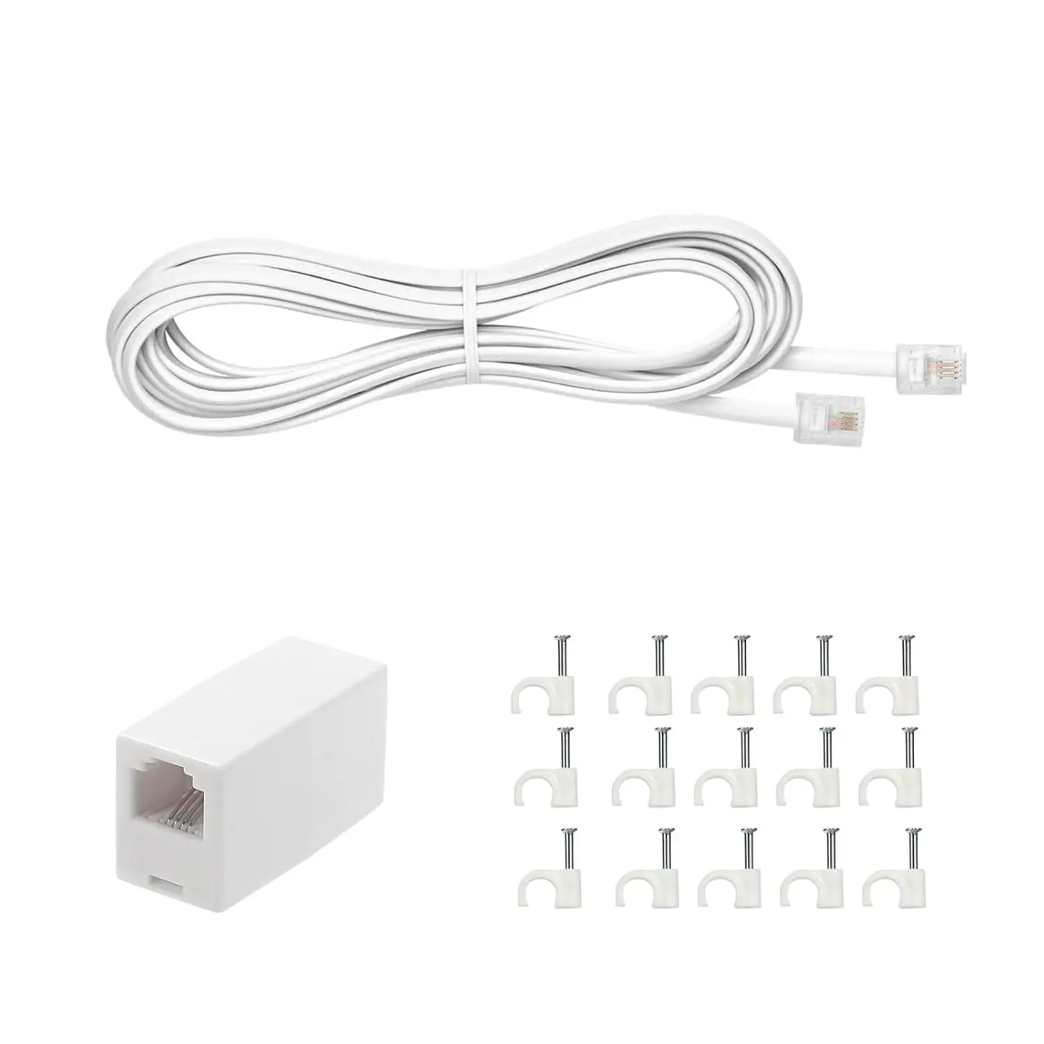 10ft Telephone Extension Cord with RJ11 Plug and Inline Coupler for Clear Communication