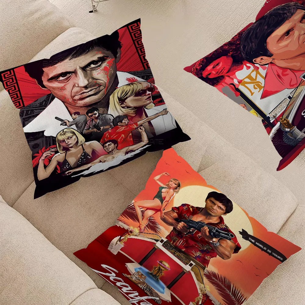 

Classic Movie Scarface Vintage Office Cushion Pillowcase Car Cushion Cover45X45CM Lumbar Pillowcase Sofa Pillowcover