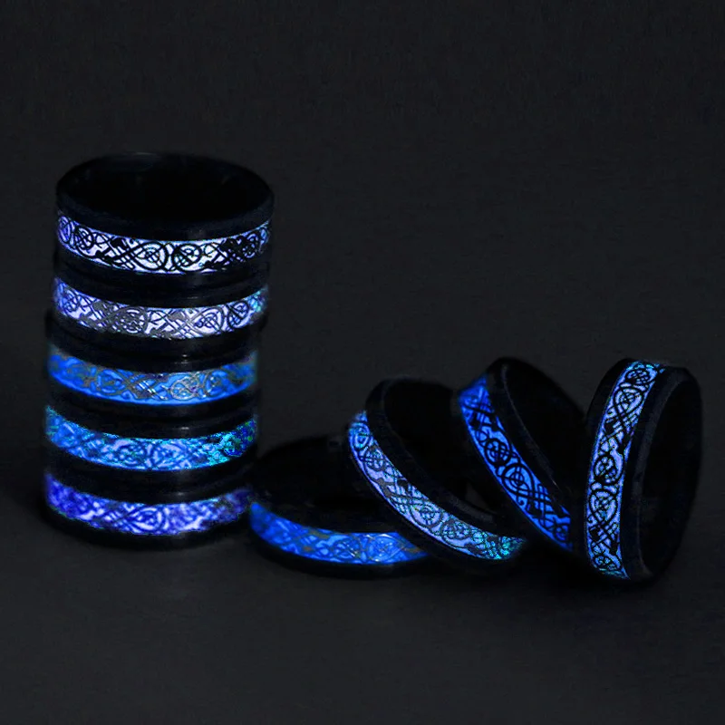 

Blue Luminous Black Dragon Stainless Steel Fluorescent Ring Trendy Fashionable Wedding Band for Men And Women Jewelry