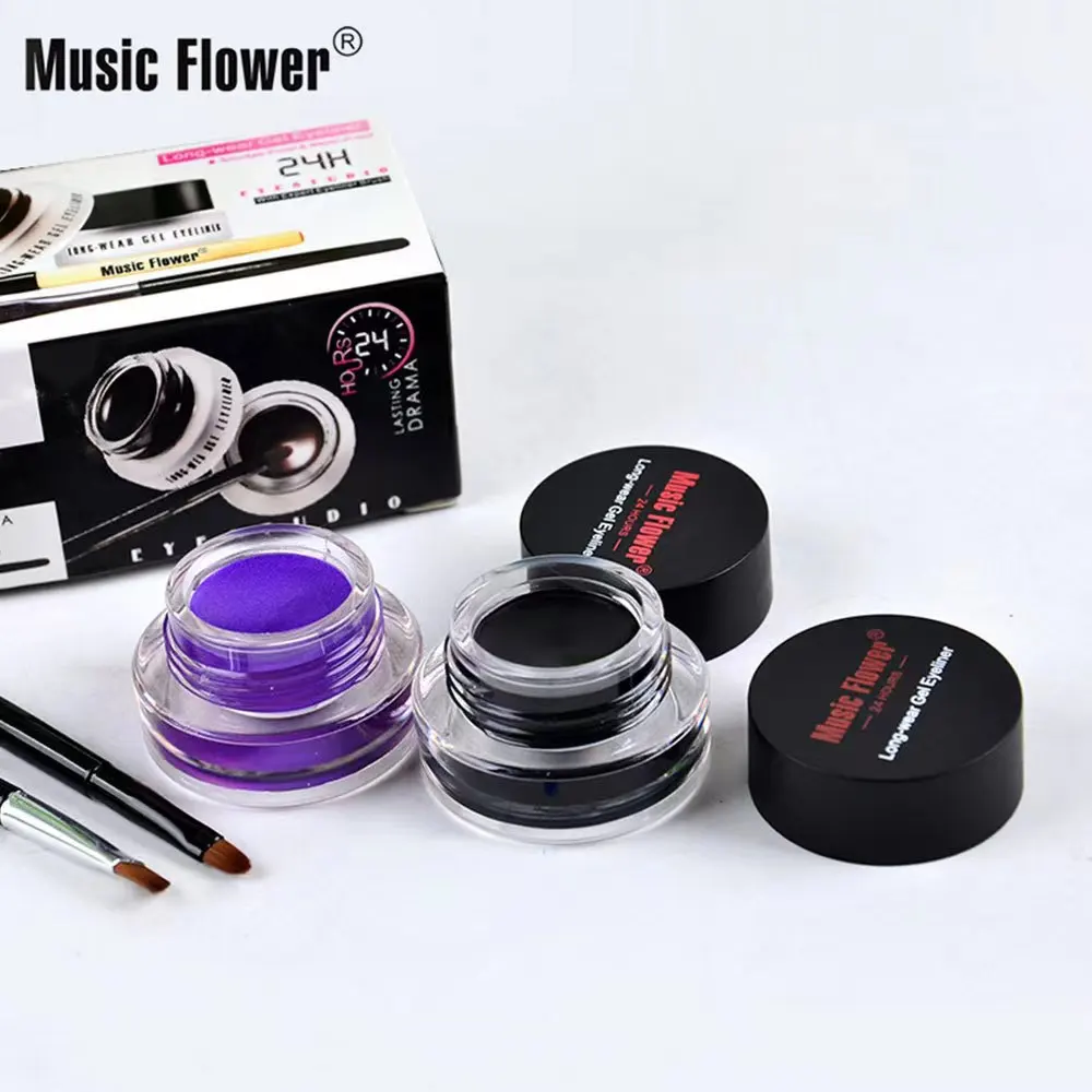 Music Flower 2 In1 Eyeliner Gel Makeup For Women Brown Black Lasting Waterproof Blue Violet Eye Liner With Brushes Cosmetics Set