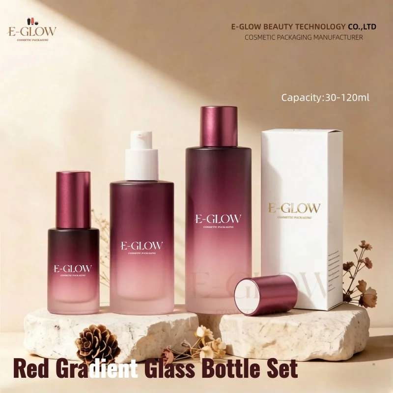 

【Logo Custom】1Pcs 100ml 40ml Cosmetic Packaging Set Empty Glass Lotion Bottle with Red Lid Luxury 50g Cosmetic Eye Cream Jar
