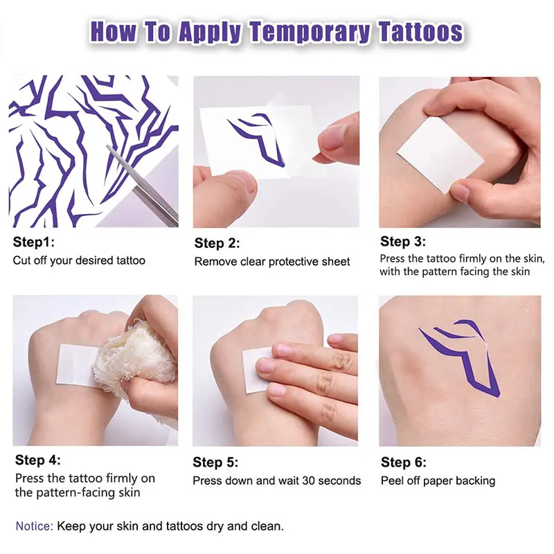 4 Stück Fake-Tattoo-Aufkleber, lila Dämonen-Energie-Muster, temporäre Tattoos für DIY, Cosplay, Geburtstagsparty, Halloween-Zubehör – Detail 5