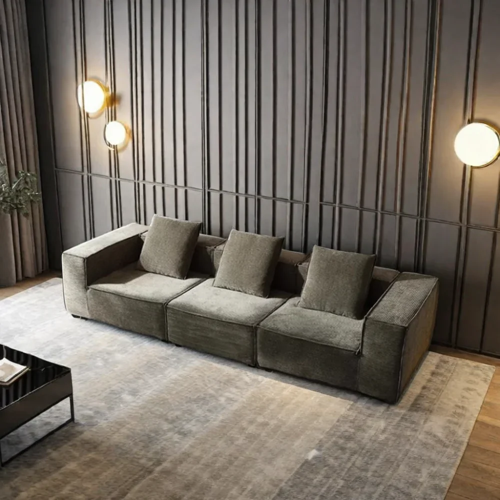 Modern Grey Fabric Sectional Compress Sofa Vacuum Compression Packing Home Living Room Villa Apartment Extendable Set Feature