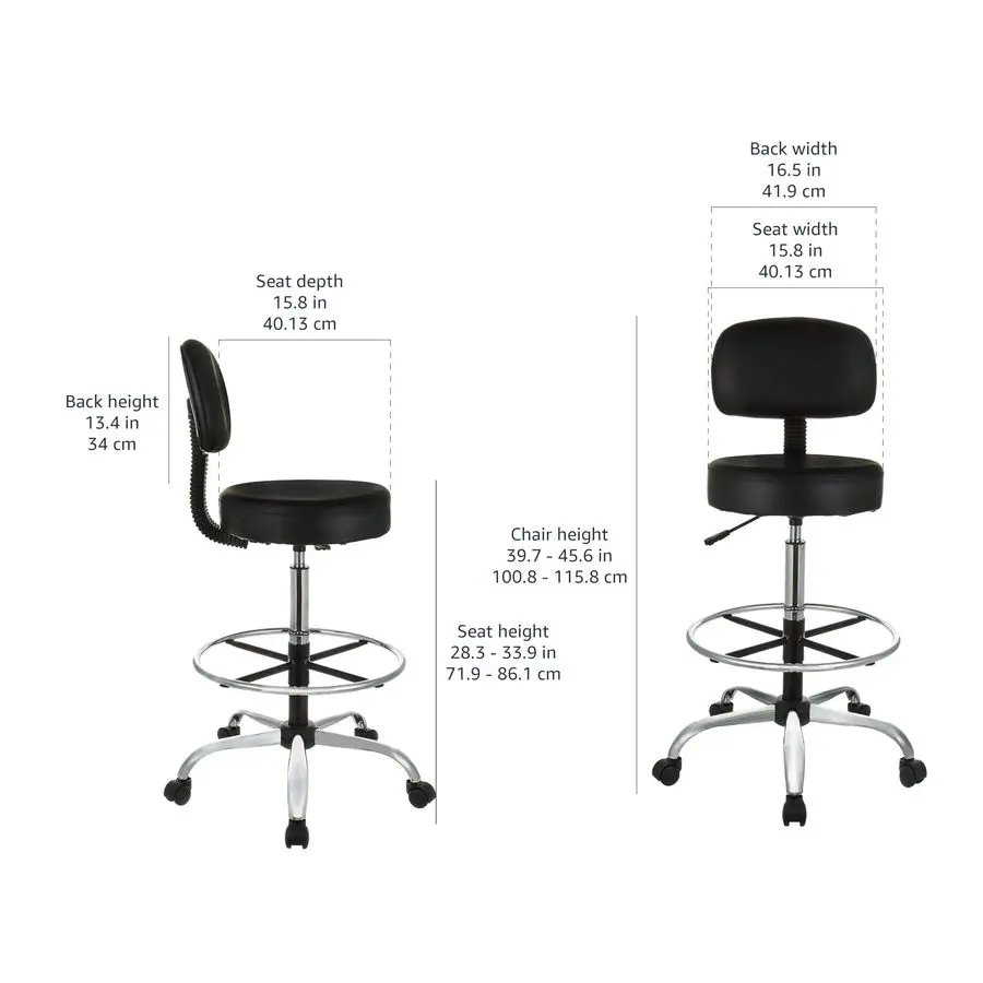 MultiPurpose Adjustable Drafting Spa Bar Stool with Foot Rest and Wheels Black