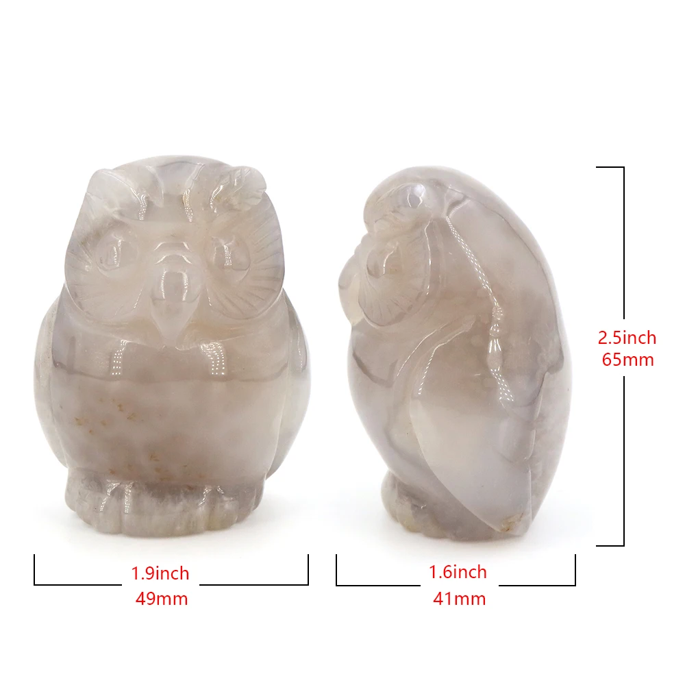 Agate Owl Statue Natural Gem Gray Agate Geode Crystal Mineral Collectible Specimen Reiki Healing Small Ornament Decor Art Carvin