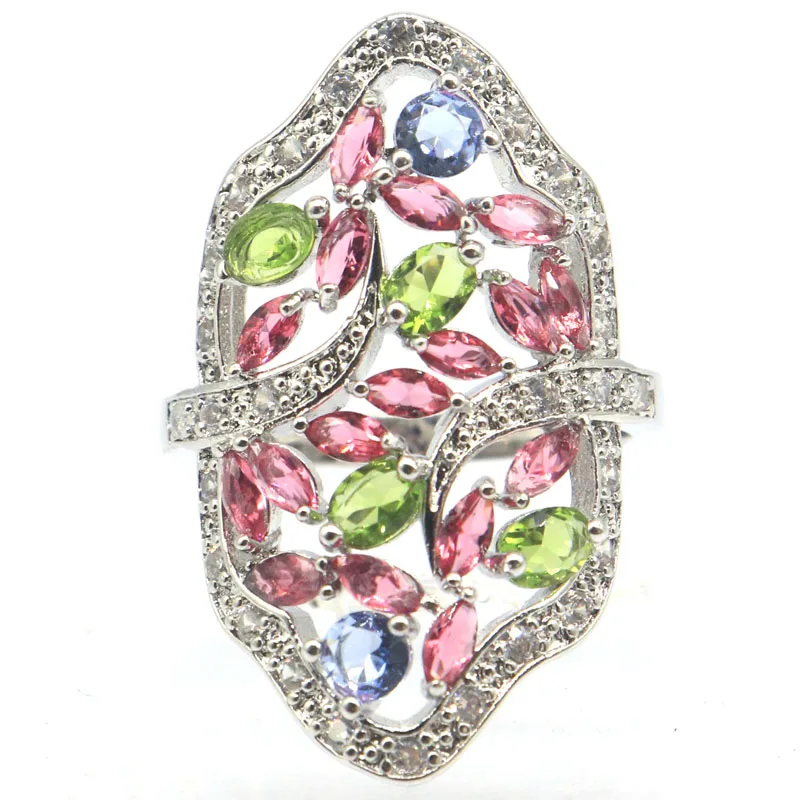

31x21mm New Designed Multi Color Garnet Peridot Tanzanite London Blue Topaz Pink Morganite CZ Women Silver Rings