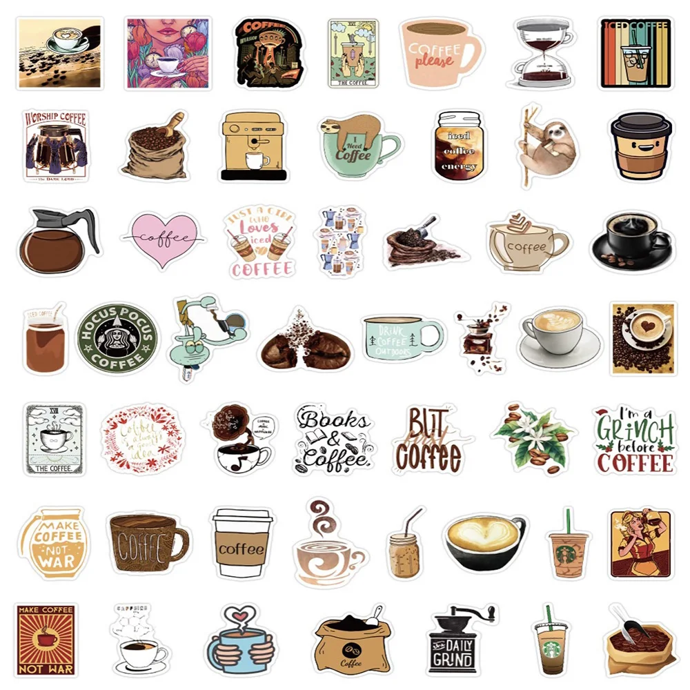 10/30/50PCS Retro Cartoon Coffee Drinks Stickers DIY Diary Phone Laptop Luggage Skateboard Graffiti Decals Fun for Kid Toys Gift