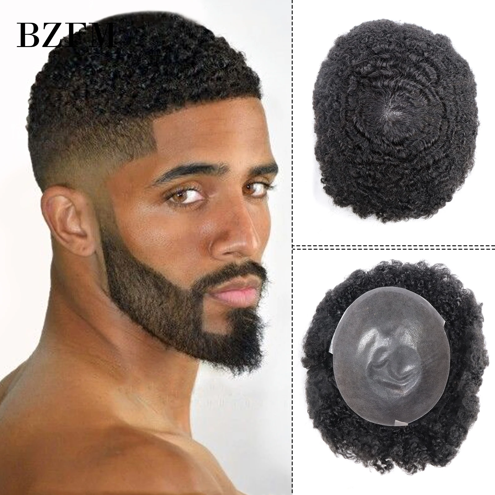 8MM Afro Curly Toupee Skin Full Pu Choice Mens Toupee Black Human Hair Wigs for Man Capillary Prosthesis Replacement For Male