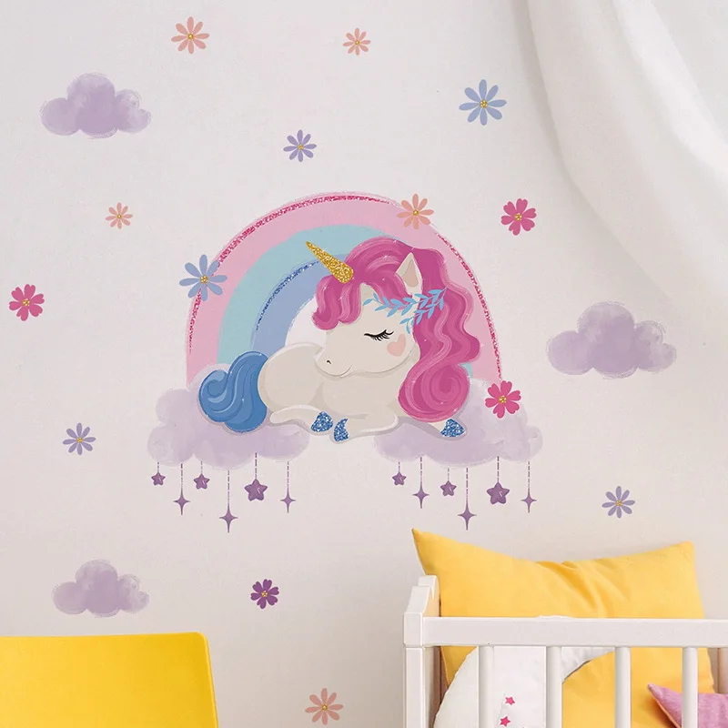 Cartoon Cute Unicorn Luminous Wall Stickers Baby Girls Room Decor Sticker Pony Wall Decals for Kids Room Nursery Wall Decoration