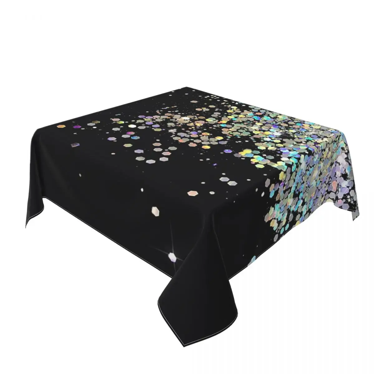 Black And Holographic Sparkle Waterproof Square Tablecloth Oilproof Table Cloth for Kitchen Events Dining Table Cover