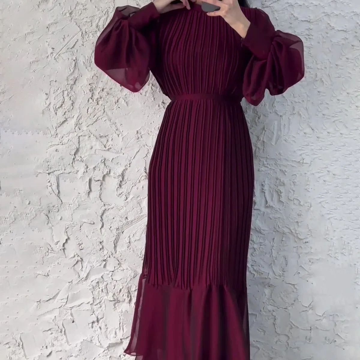 Eid Muslim Dress for Women Sweet Pleated Long Dresses Abaya Party Ramadan Lace-up Vestidos Largo Islam Dubai Arab Long Robe 2024