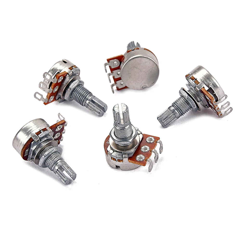 5Pcs Audio Potentiometers B10k Full Size Long Knurled Split Shaft Low Friction Taper Guitar Bass Replacement Control Pot Linear