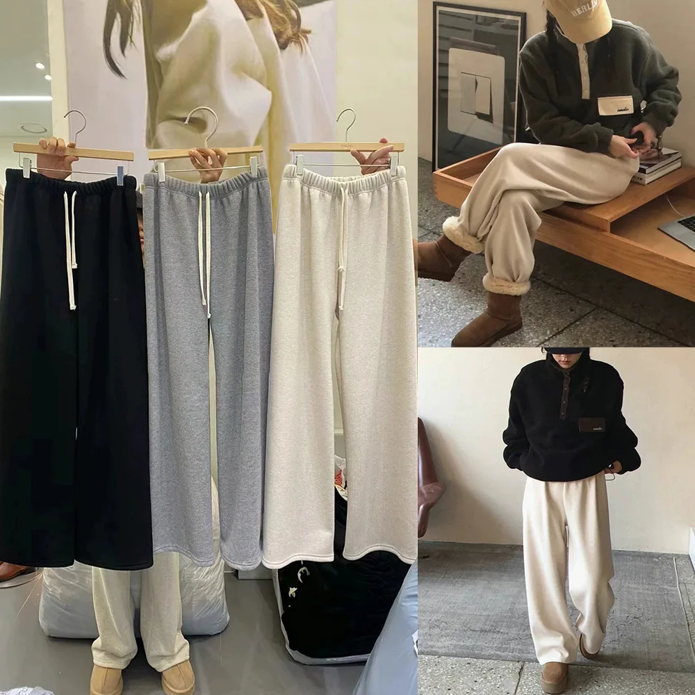 Calças Casuais de Inverno 2023  Slim Fit com Cintura Elástica Forradas em Fce com Punhos em Cor Sólida de Poliéster