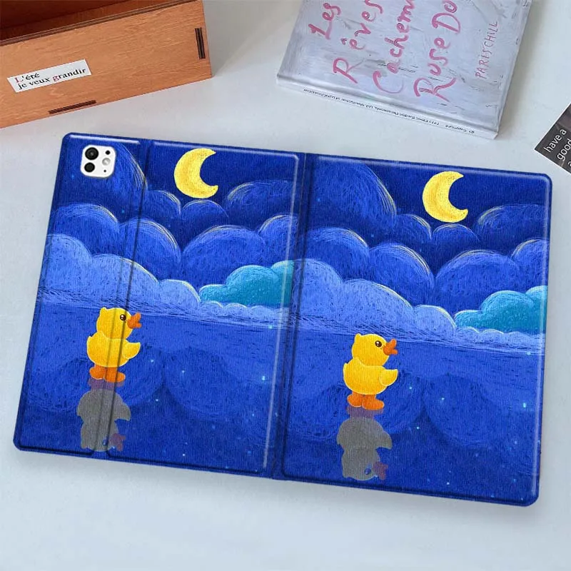Pato amarelo lua reflexão água para ipad pro air 5 4 3 13 11 8 7 6 5 10th 7th 6th 10.5 12.9 10.9 tablet caso